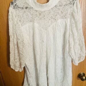 White lace high neck shirt